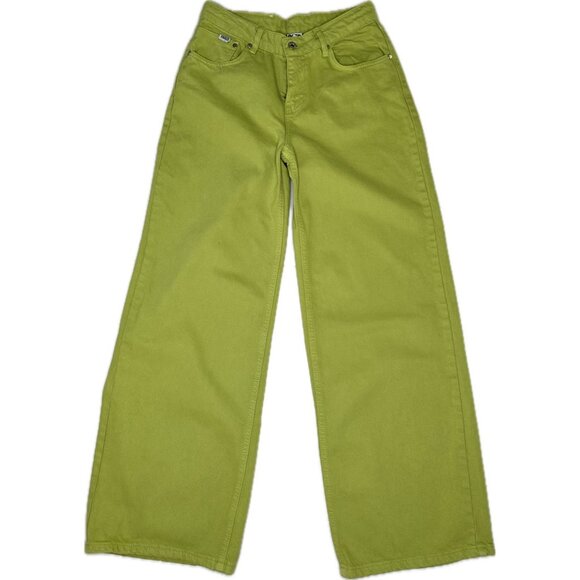 The Ragged Priest Wide Leg Jeans Low Waist Y2K Dark Citron Lime 26x30 NWT - Picture 2 of 9